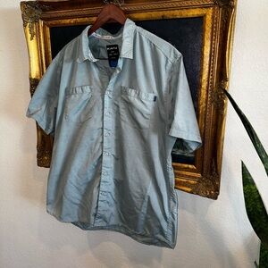 KAVU Green and White Striped Button Up Collared Men’s Shirt Size XXL